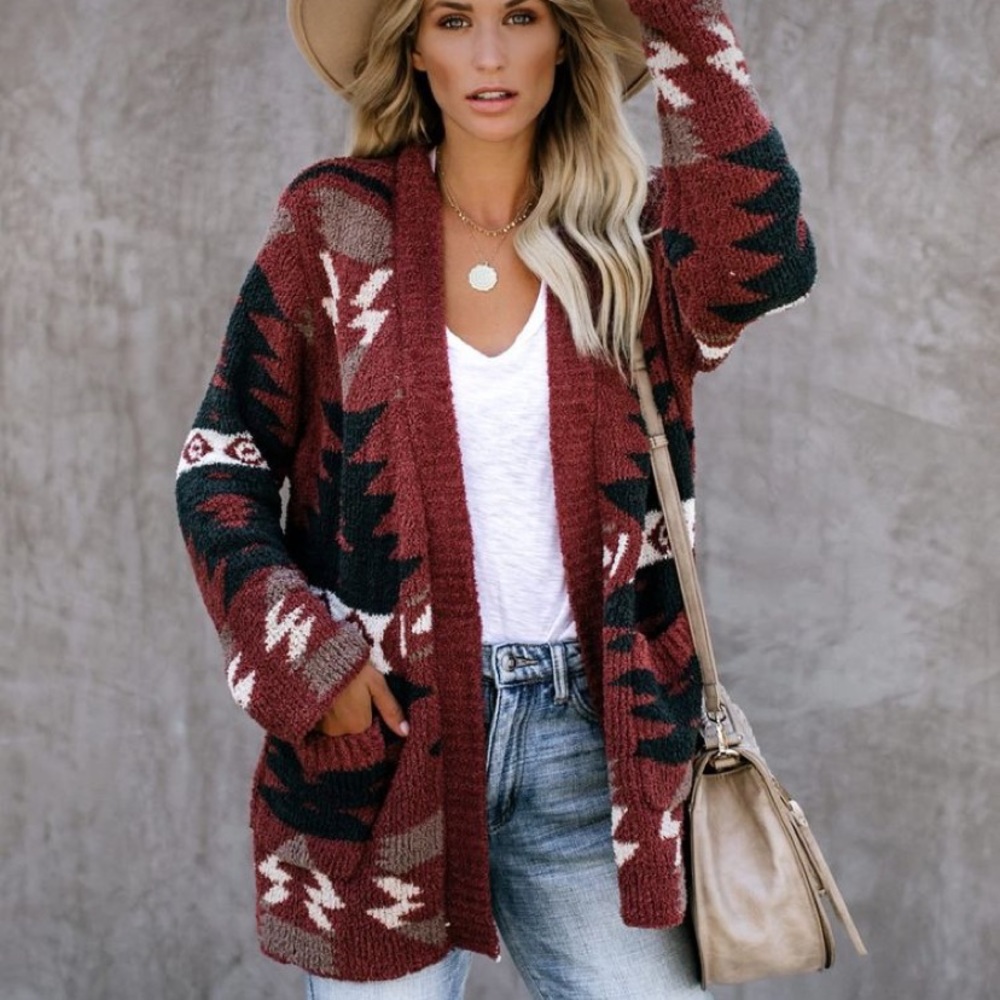 Last S SO SOFT! New Cozy Aztec Southwest Bohemian Knitted Sweater Cardigan - Picture 7 of 17